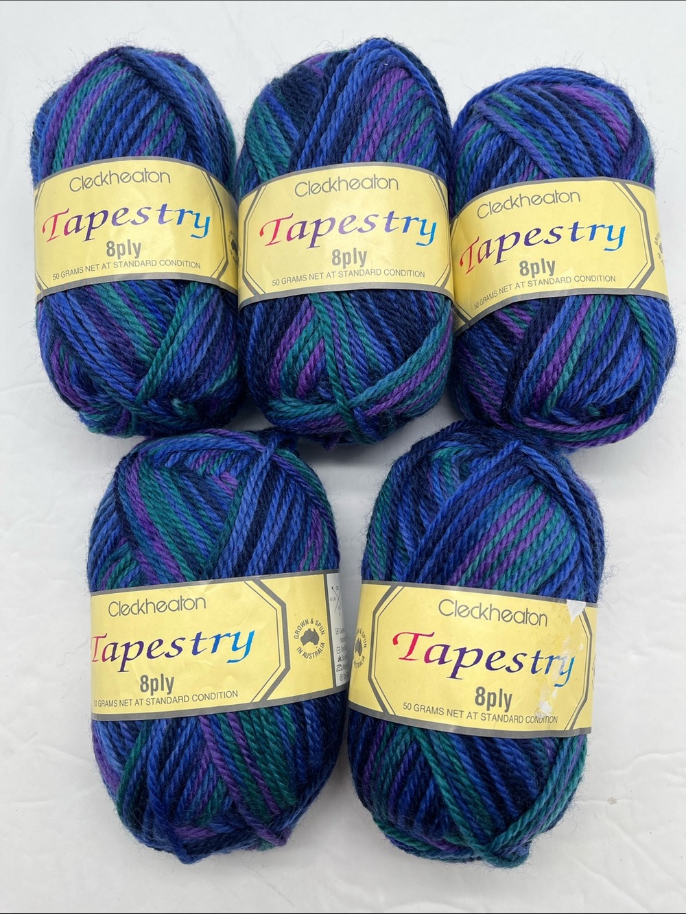 Cleckheaton Tapestry 100% Wool Yarn 8ply Multicolor Blue/Green/Purple #5 Skeins
